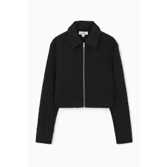 COS Cropped Twill Zip Up Jacket Black Medium - Picture 1 of 6